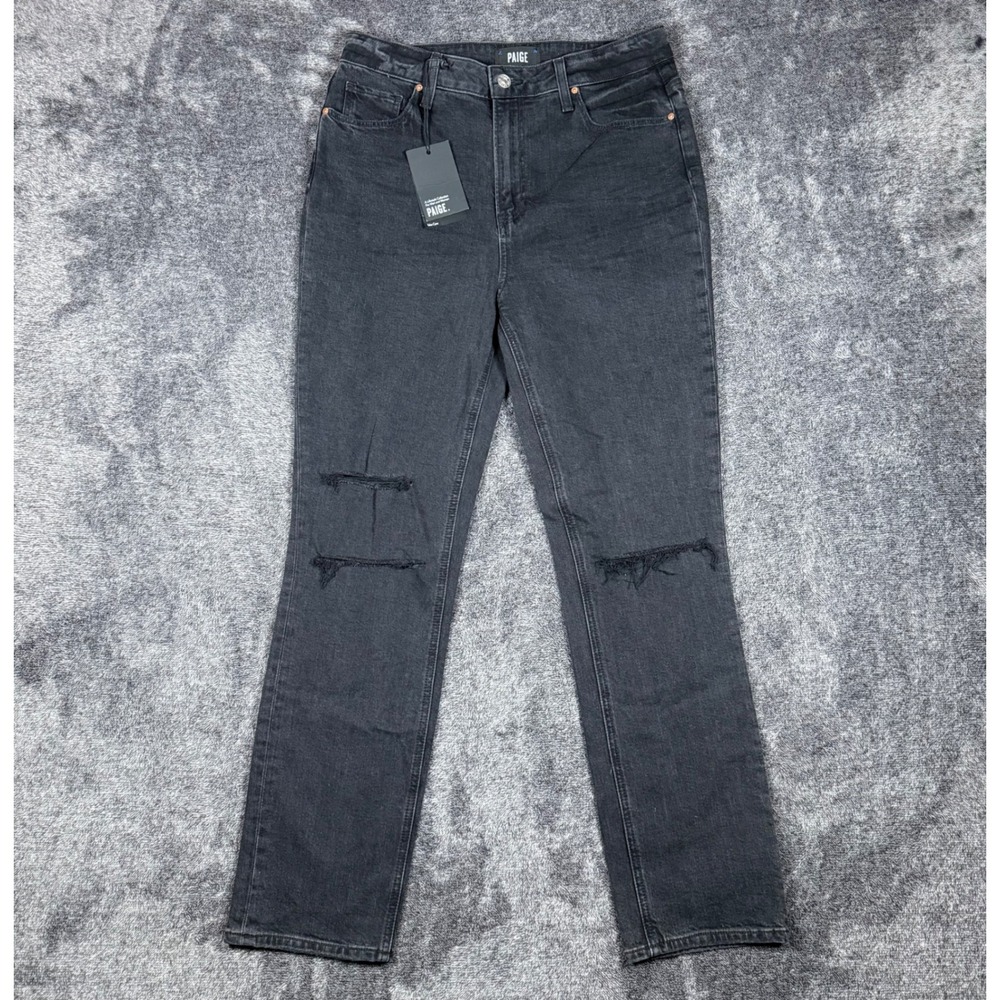 PAIGE Sarah Slim Jeans 29 Black Ace Destroyed High Rise Distressed NWT